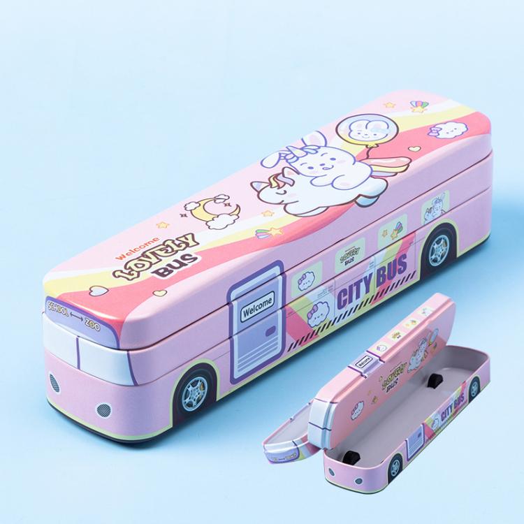 Creative Bus Double-Layer Metal Pencil Box — Blue