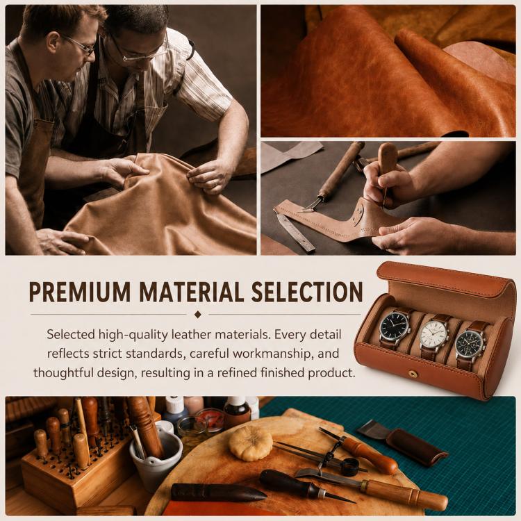 Portable Vintage Leather Watch Storage Case — Brown