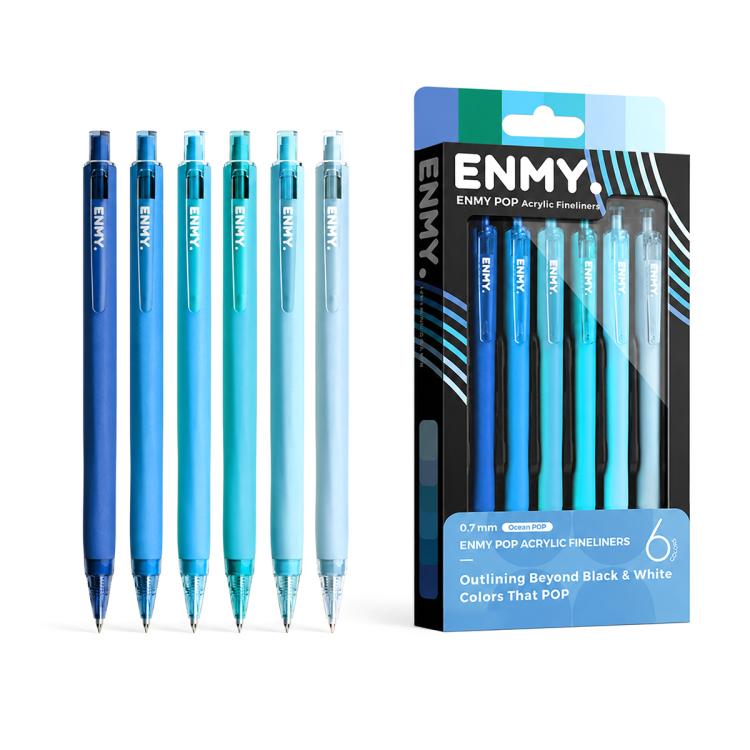 ENMY 6 PCS/Box POP Acrylic Fineliners Washable Colored Gel Pen — Blue