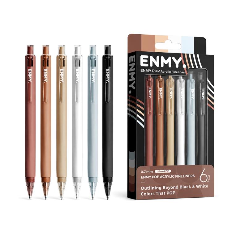 ENMY 6 PCS/Box POP Acrylic Fineliners Washable Colored Gel Pen — Brown Grey
