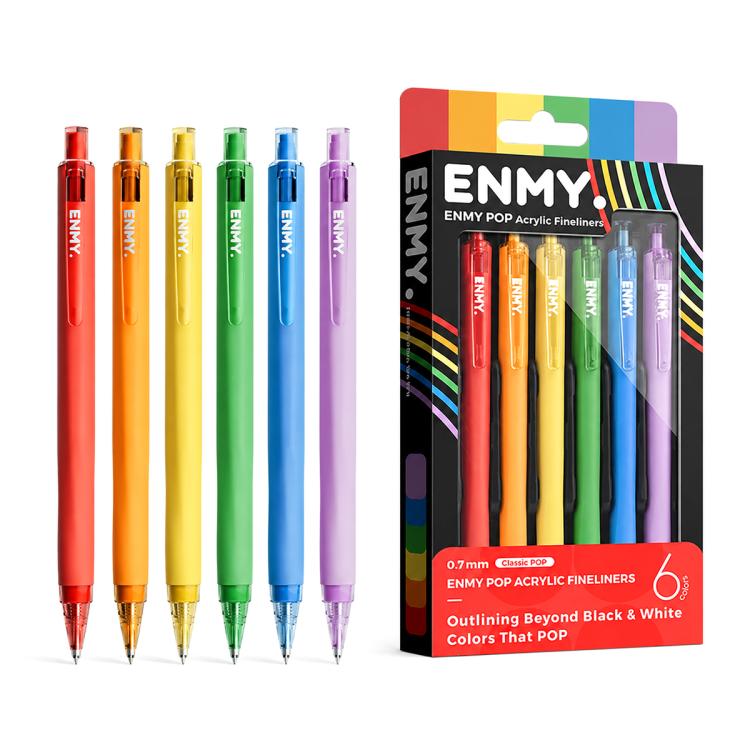 ENMY 6 PCS/Box POP Acrylic Fineliners Washable Colored Gel Pen — Classic Rainbow