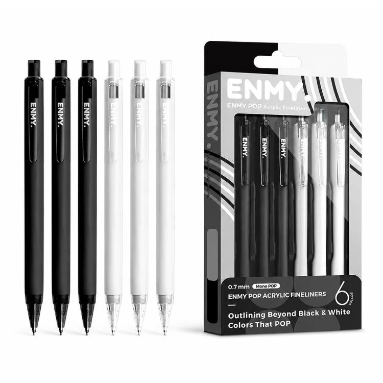 ENMY 6 PCS/Box POP Acrylic Fineliners Washable Colored Gel Pen — Black White