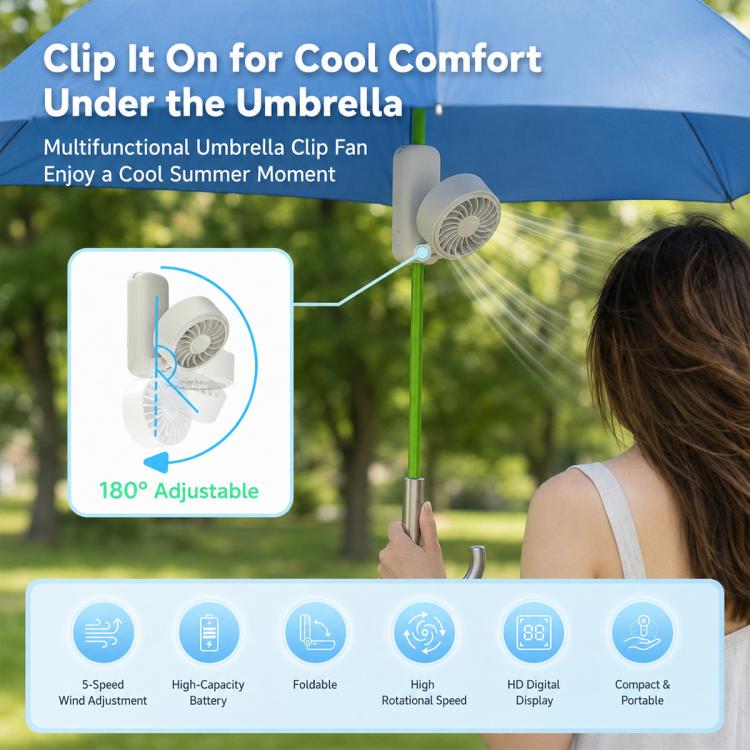 Umbrella Clip Foldable Mini Fan Rechargeable Outdoor Handheld Fan — view 5