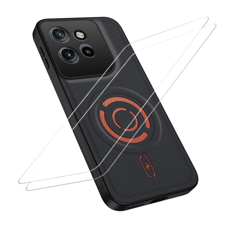 WANLONFENG Tech Fabric Texture Magnetic Phone Case with 2pcs Screen Films