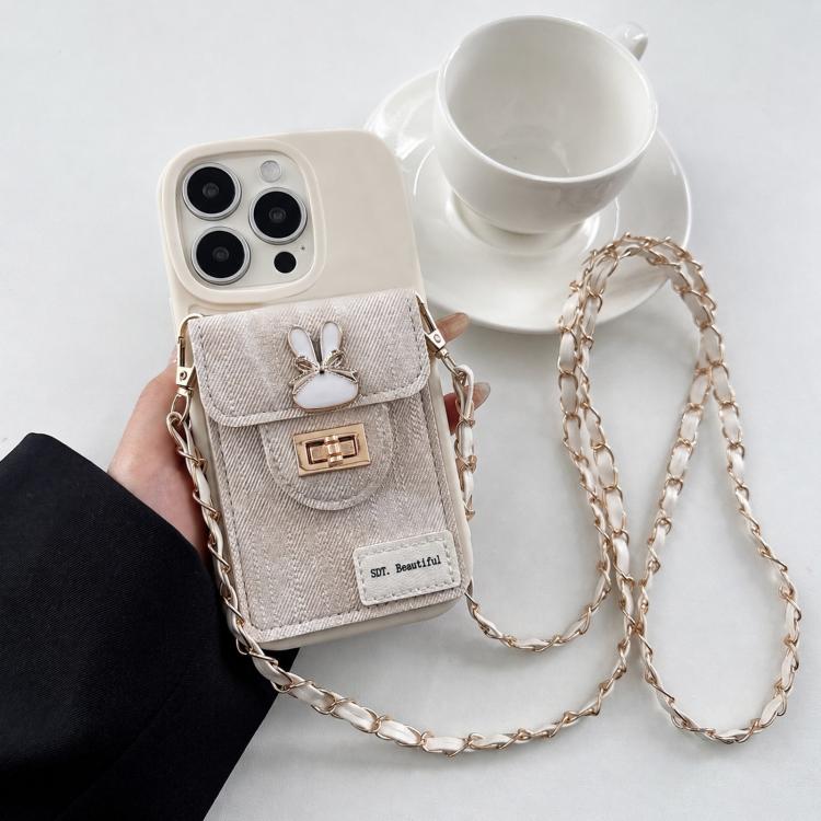 Denim Patterned Rabbit Card Bag Phone Case with Crossbody Chain