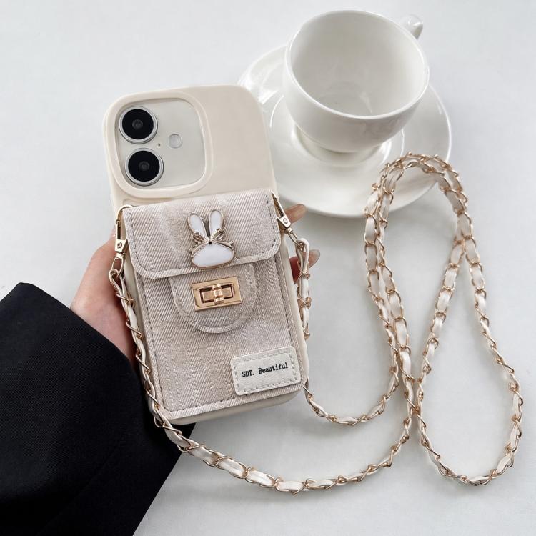 Denim Patterned Rabbit Card Bag Phone Case with Crossbody Chain