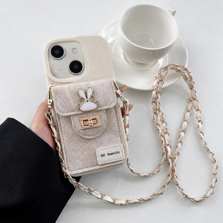 Denim Patterned Rabbit Card Bag Phone Case with Crossbody Chain
