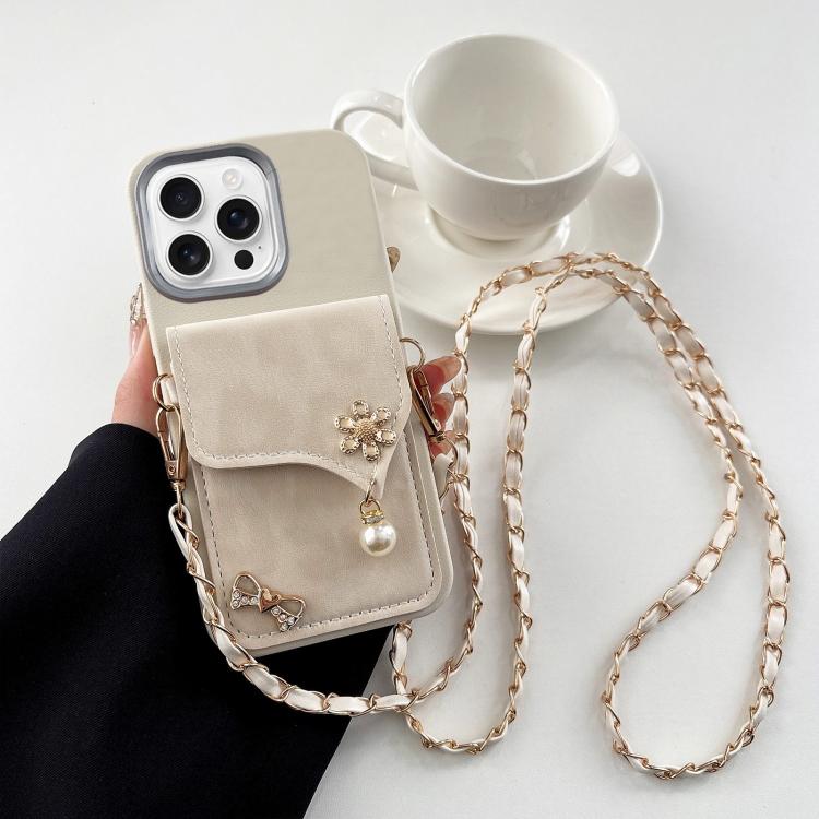 Leather Leopard Print Card Bag Phone Case with Crossbody Chain