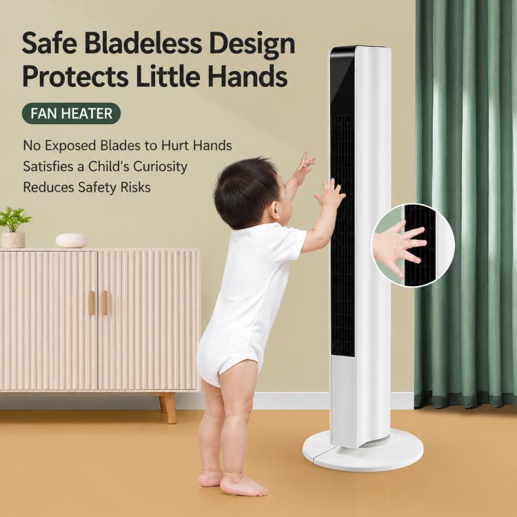 Freestanding Tower Fan, Three-Speed Bladeless Floor Fan — UK Plug