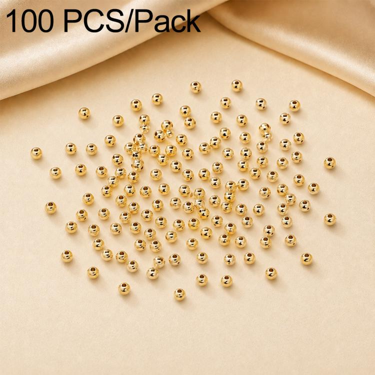 100 PCS/Pack Gold-Plated Round Spacer Beads for DIY Jewelry Making, Smooth Finish, Straight Hole — 2mm Hole 0.8mm