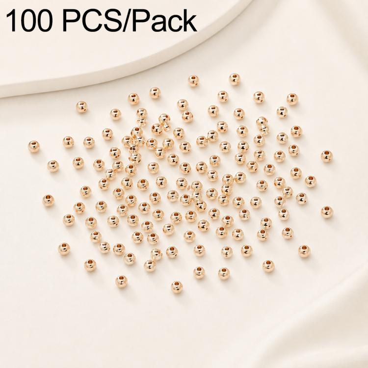 100 PCS/Pack Gold-Plated Round Spacer Beads for DIY Jewelry Making, Smooth Finish, Straight Hole — 4mm Hole 1.5mm