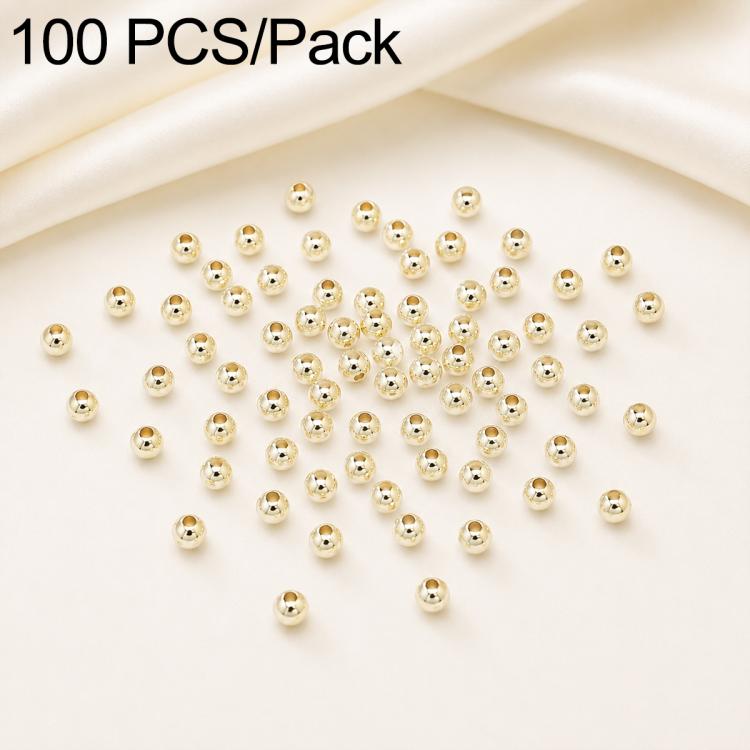 100 PCS/Pack Gold-Plated Round Spacer Beads for DIY Jewelry Making, Smooth Finish, Straight Hole — 4mm Hole 2mm