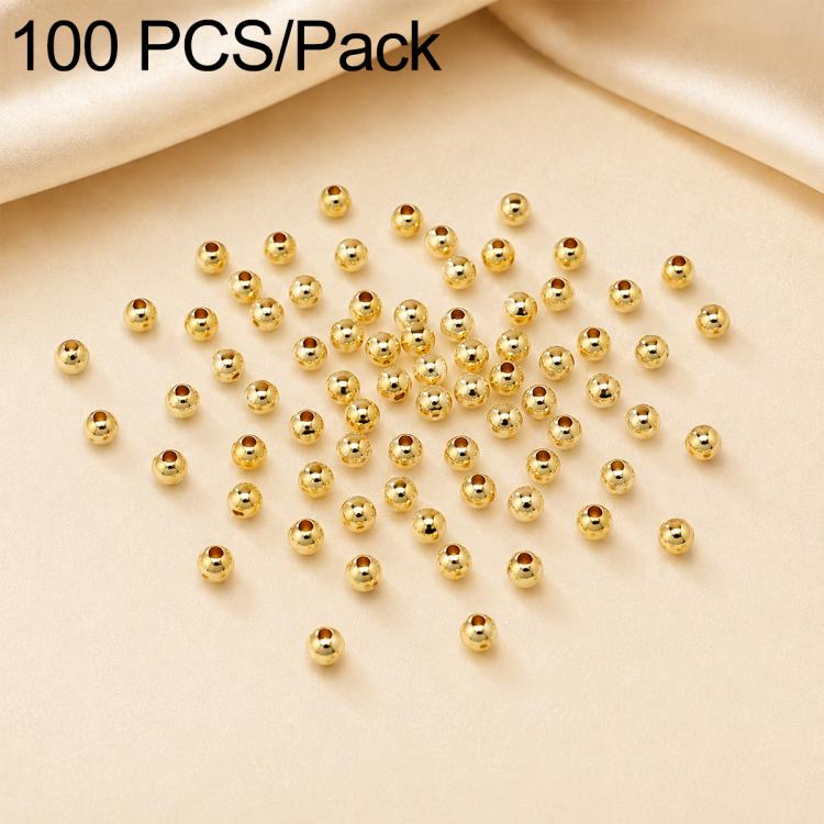100 PCS/Pack Gold-Plated Round Spacer Beads for DIY Jewelry Making, Smooth Finish, Straight Hole — 5mm Hole 1.5mm