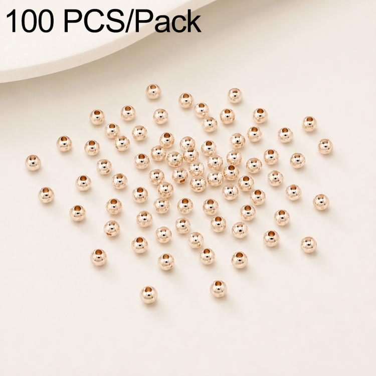 100 PCS/Pack Gold-Plated Round Spacer Beads for DIY Jewelry Making, Smooth Finish, Straight Hole — 14K Gold