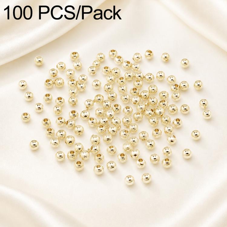 100 PCS/Pack Gold-Plated Round Spacer Beads for DIY Jewelry Making, Smooth Finish, Straight Hole — 18K Gold