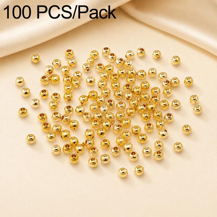 100 PCS/Pack Gold-Plated Round Spacer Beads for DIY Jewelry Making, Smooth Finish, Straight Hole — White Gold