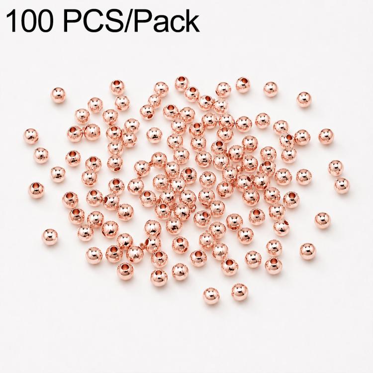 100 PCS/Pack Gold-Plated Round Spacer Beads for DIY Jewelry Making, Smooth Finish, Straight Hole — Champagne Gold KC
