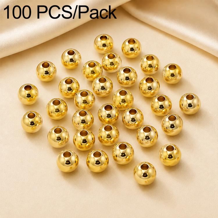 100 PCS/Pack Gold-Plated Round Spacer Beads for DIY Jewelry Making, Smooth Finish, Straight Hole — 8mm Hole 1.8mm