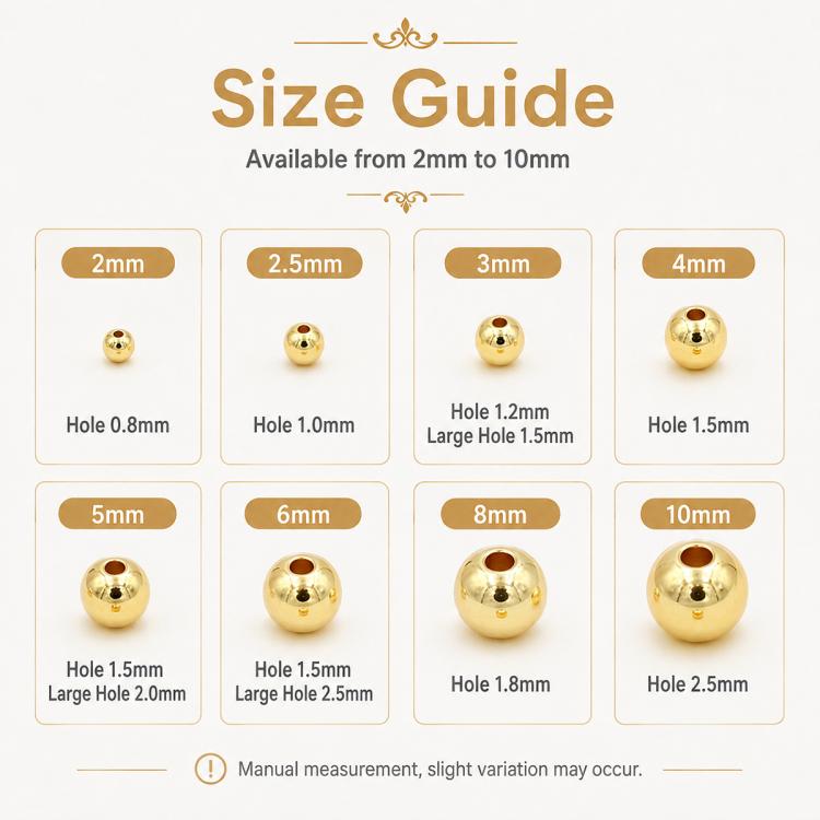 100 PCS/Pack Gold-Plated Round Spacer Beads for DIY Jewelry Making, Smooth Finish, Straight Hole