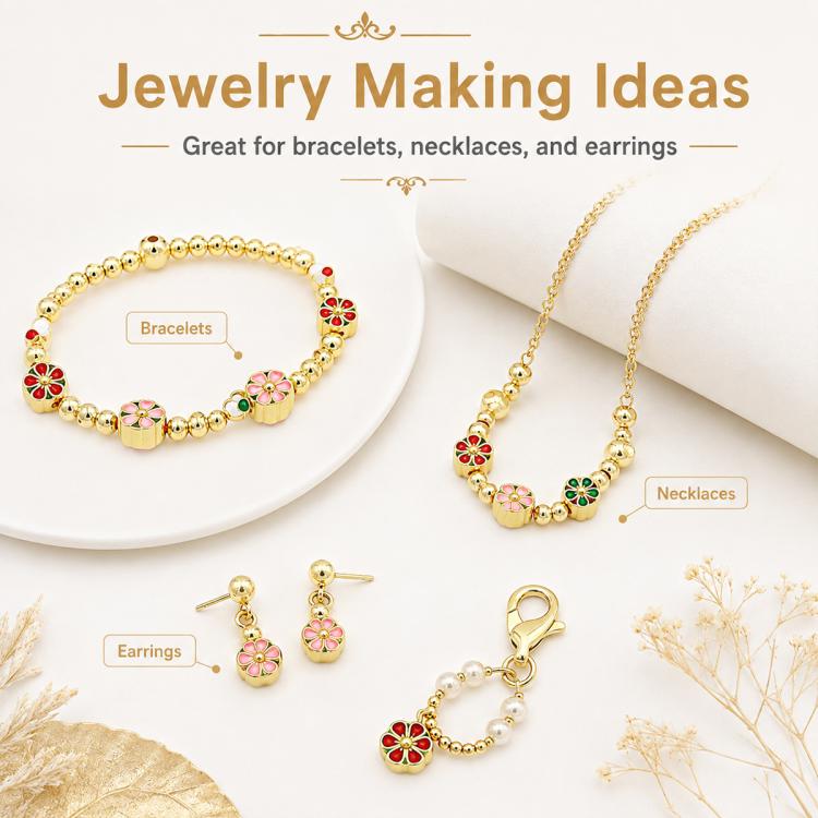 100 PCS/Pack Gold-Plated Round Spacer Beads for DIY Jewelry Making, Smooth Finish, Straight Hole