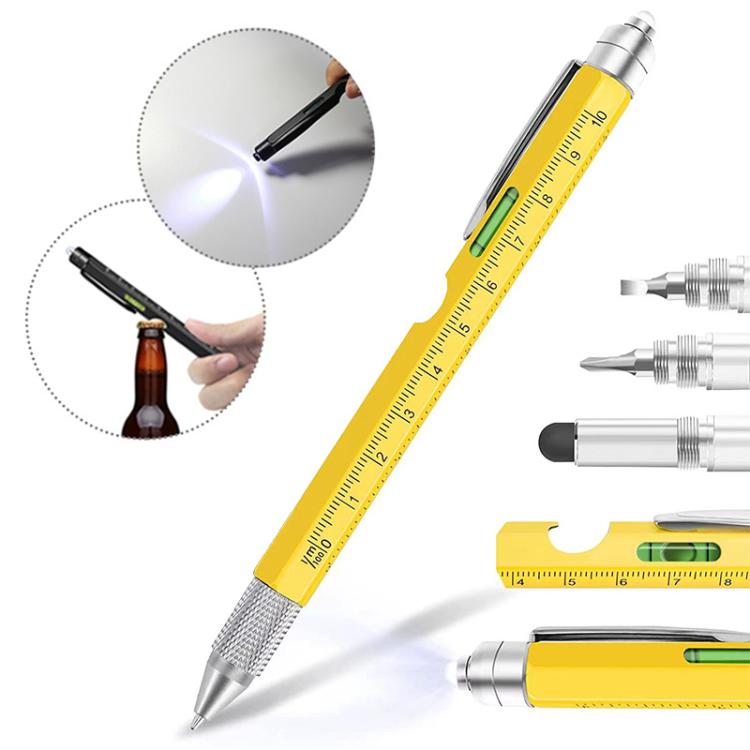 9-in-1 Multifunctional Tool Pen Bottle Opener Metal Ballpoint Pen — Black