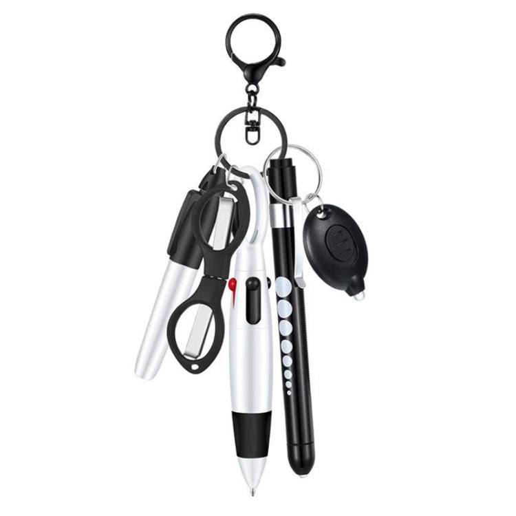 Multifunctional Nurse Ballpoint Pen Set with Flashlight Foldable Scissors Keychain — Blue