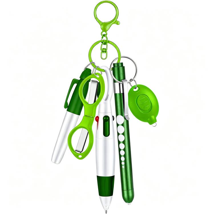 Multifunctional Nurse Ballpoint Pen Set with Flashlight Foldable Scissors Keychain — Purple