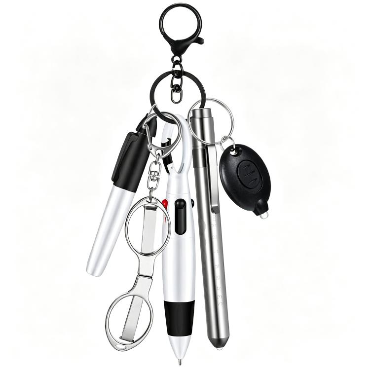 Multifunctional Nurse Ballpoint Pen Set with Flashlight Foldable Scissors Keychain — Green