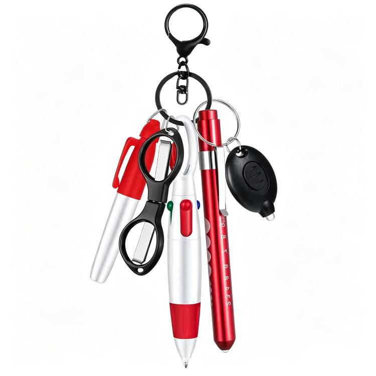 Multifunctional Nurse Ballpoint Pen Set with Flashlight Foldable Scissors Keychain — Orange