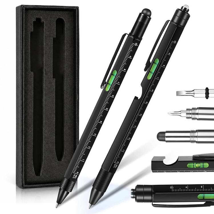 Multifunctional Metal Ballpoint Tool Pen Gift Set with Light, Bottle Opener, Stylus, and Ruler