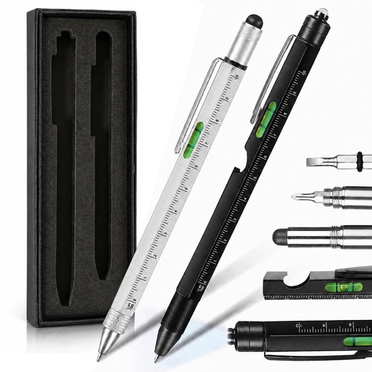 Multifunctional Metal Ballpoint Tool Pen Gift Set with Light, Bottle Opener, Stylus, and Ruler — Yellow+Black