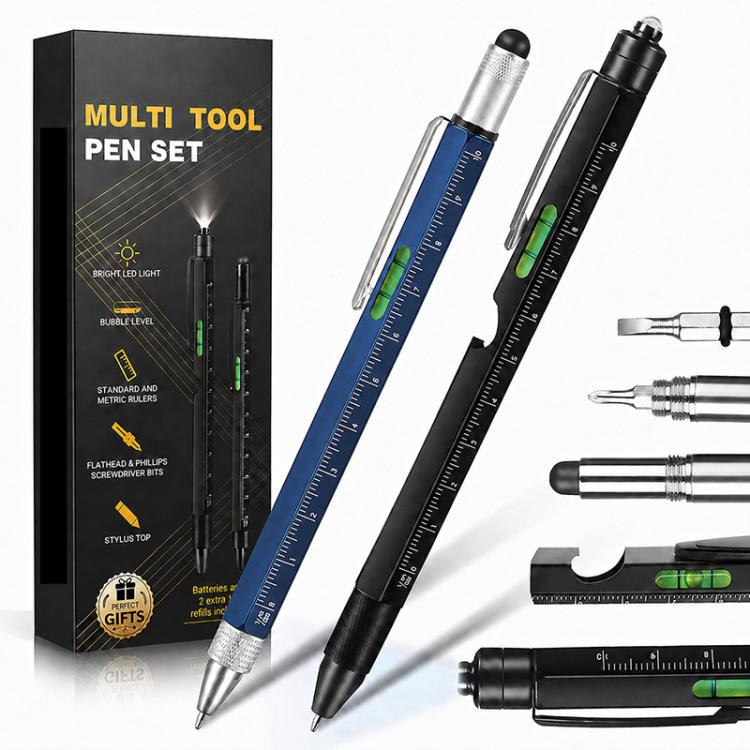 Multifunctional Metal Ballpoint Tool Pen Gift Set with Light, Bottle Opener, Stylus, and Ruler — view 8