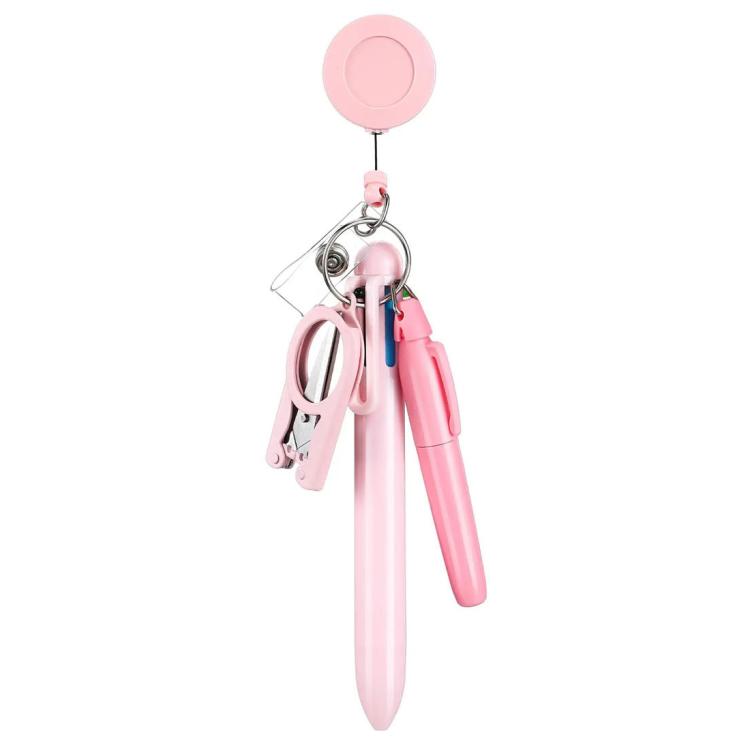 Macaron-style Nurse Pen Set with Retractable Badge Reel — White