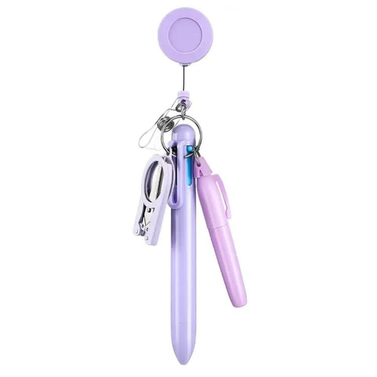 Macaron-style Nurse Pen Set with Retractable Badge Reel — Light Blue