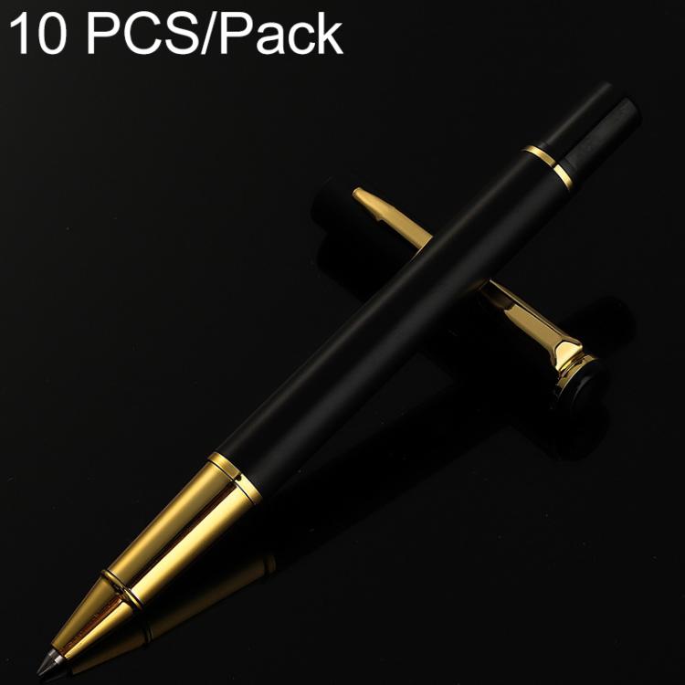 10PCS/Pack Metal Bullet-Tip Ballpoint Pen Minimalist Business Metal Pen, Specification:0.7mm — Matte Black with Gold Clip