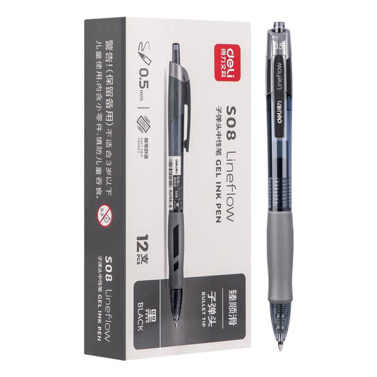 12 PCS/Set Deli S08 Smooth-writing 0.5mm Tip Retractable Gel Pen — Blue
