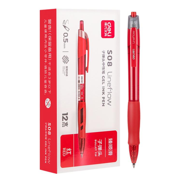 12 PCS/Set Deli S08 Smooth-writing 0.5mm Tip Retractable Gel Pen — Black