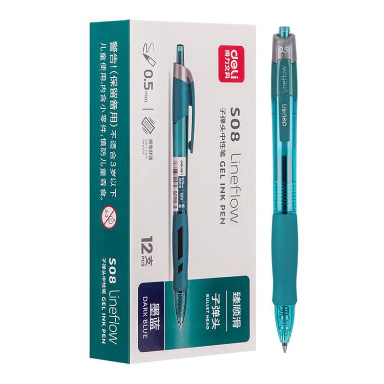 12 PCS/Set Deli S08 Smooth-writing 0.5mm Tip Retractable Gel Pen — Red