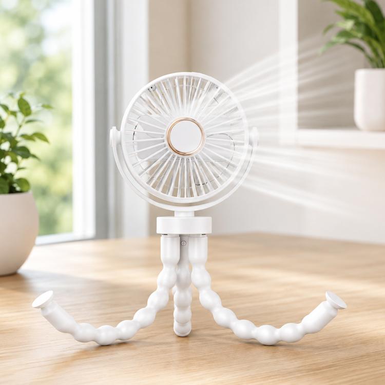 Mini Low-noise and Portable Octopus Stroller Deformation Fan Handheld USB Small Fan — White