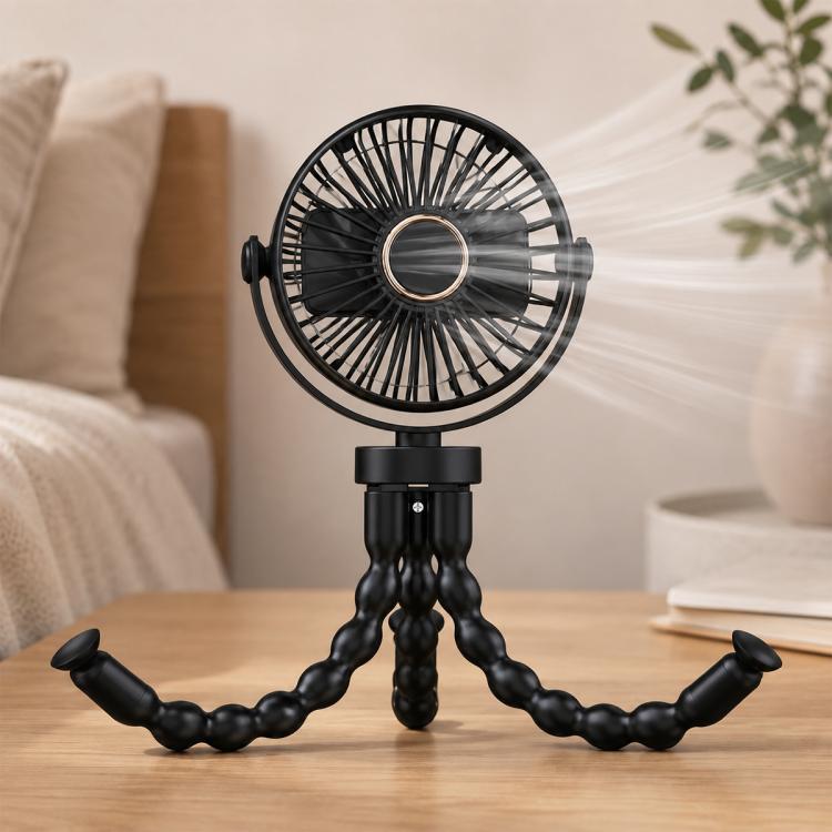 Mini Low-noise and Portable Octopus Stroller Deformation Fan Handheld USB Small Fan — Black