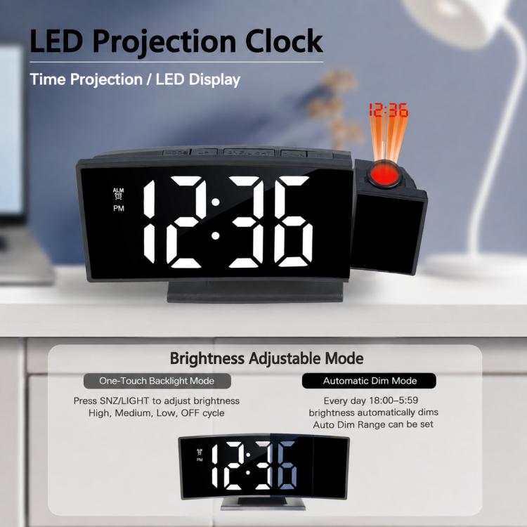 DS-3621LP Multifunctional Alarm Clock, 180 Degree Rotating Projection LED Display Electronic Clock — Black Shell Green Light