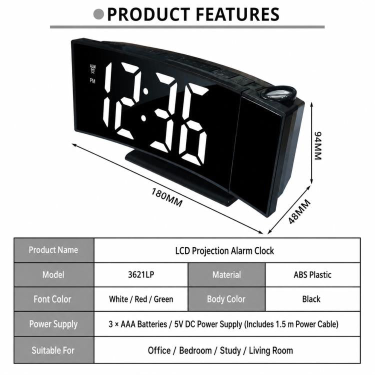 DS-3621LP Multifunctional Alarm Clock, 180 Degree Rotating Projection LED Display Electronic Clock — view 8