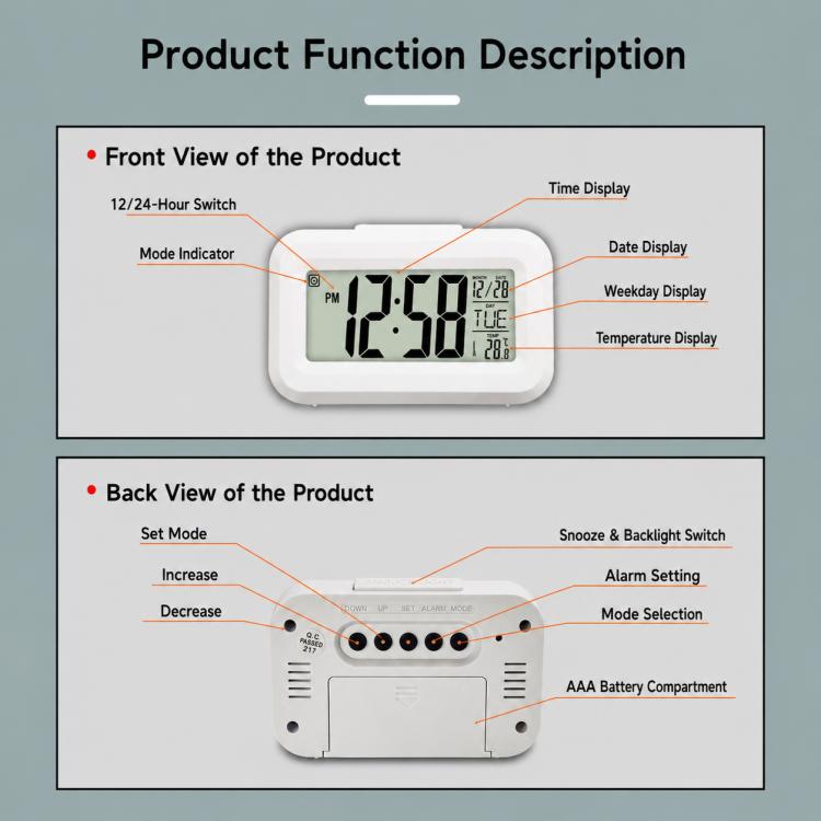 DS-2019 Multifunctional LCD Backlit Calendar Electronic Clock — view 7