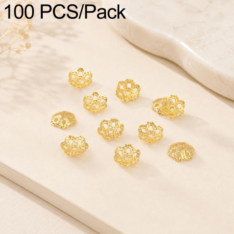 100 PCS/Pack Gold Filled Hollow Flower Bead Caps Spacers for DIY Jewelry Making — Smooth 5-Petal 4mm