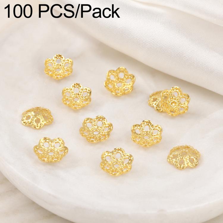 100 PCS/Pack Gold Filled Hollow Flower Bead Caps Spacers for DIY Jewelry Making — 6-Petal Cap 4.5mm