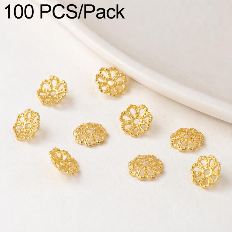 100 PCS/Pack Gold Filled Hollow Flower Bead Caps Spacers for DIY Jewelry Making — 6-Petal Cap 5mm