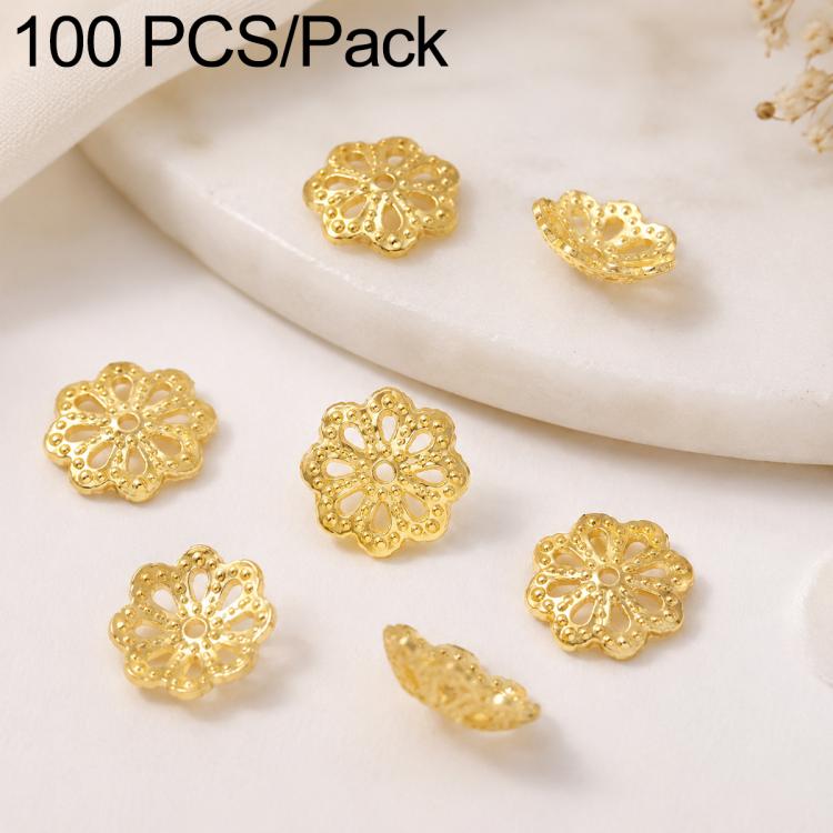 100 PCS/Pack Gold Filled Hollow Flower Bead Caps Spacers for DIY Jewelry Making — 8-Petal 6mm