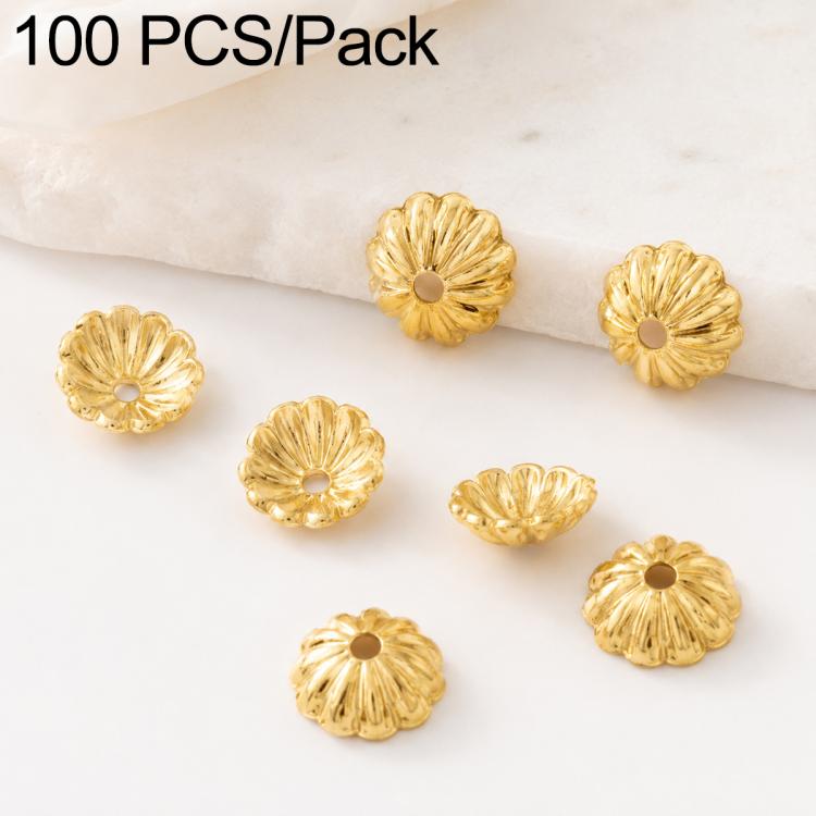 100 PCS/Pack Gold Filled Hollow Flower Bead Caps Spacers for DIY Jewelry Making — 12-Petal 6mm
