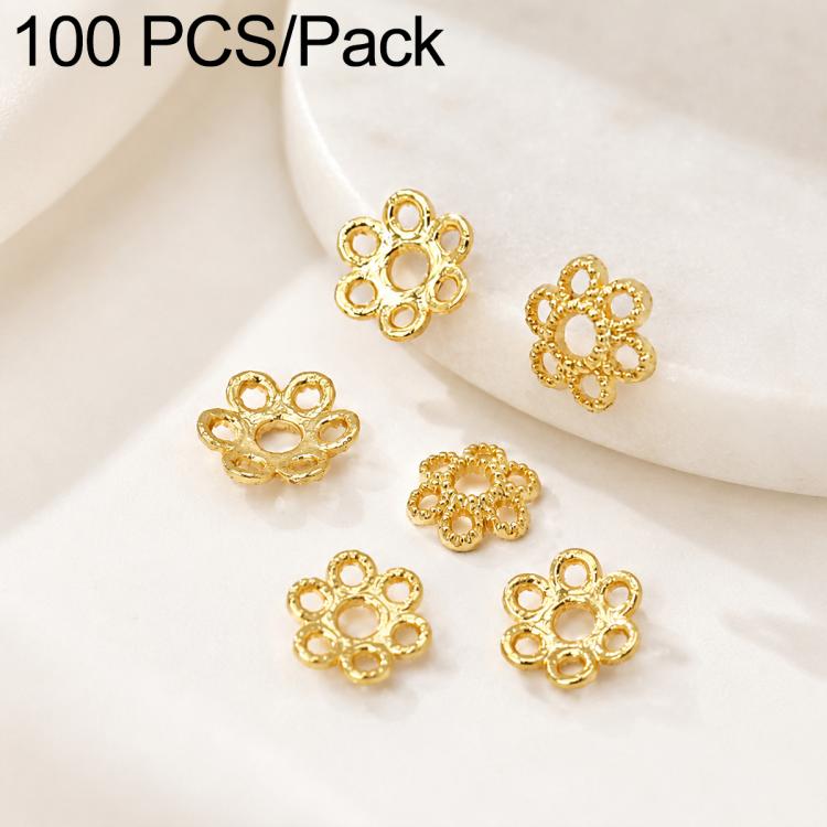 100 PCS/Pack Gold Filled Hollow Flower Bead Caps Spacers for DIY Jewelry Making — Small 6-Petal 6mm