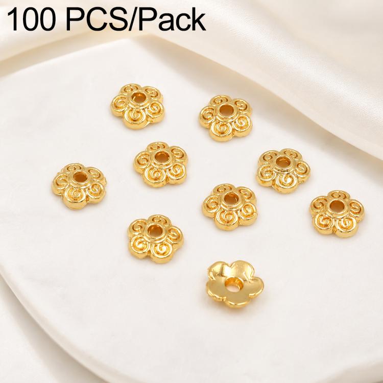 100 PCS/Pack Gold Filled Hollow Flower Bead Caps Spacers for DIY Jewelry Making — Dotted Small 6-Petal 6mm